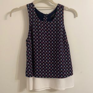 Navy orange and white printed top